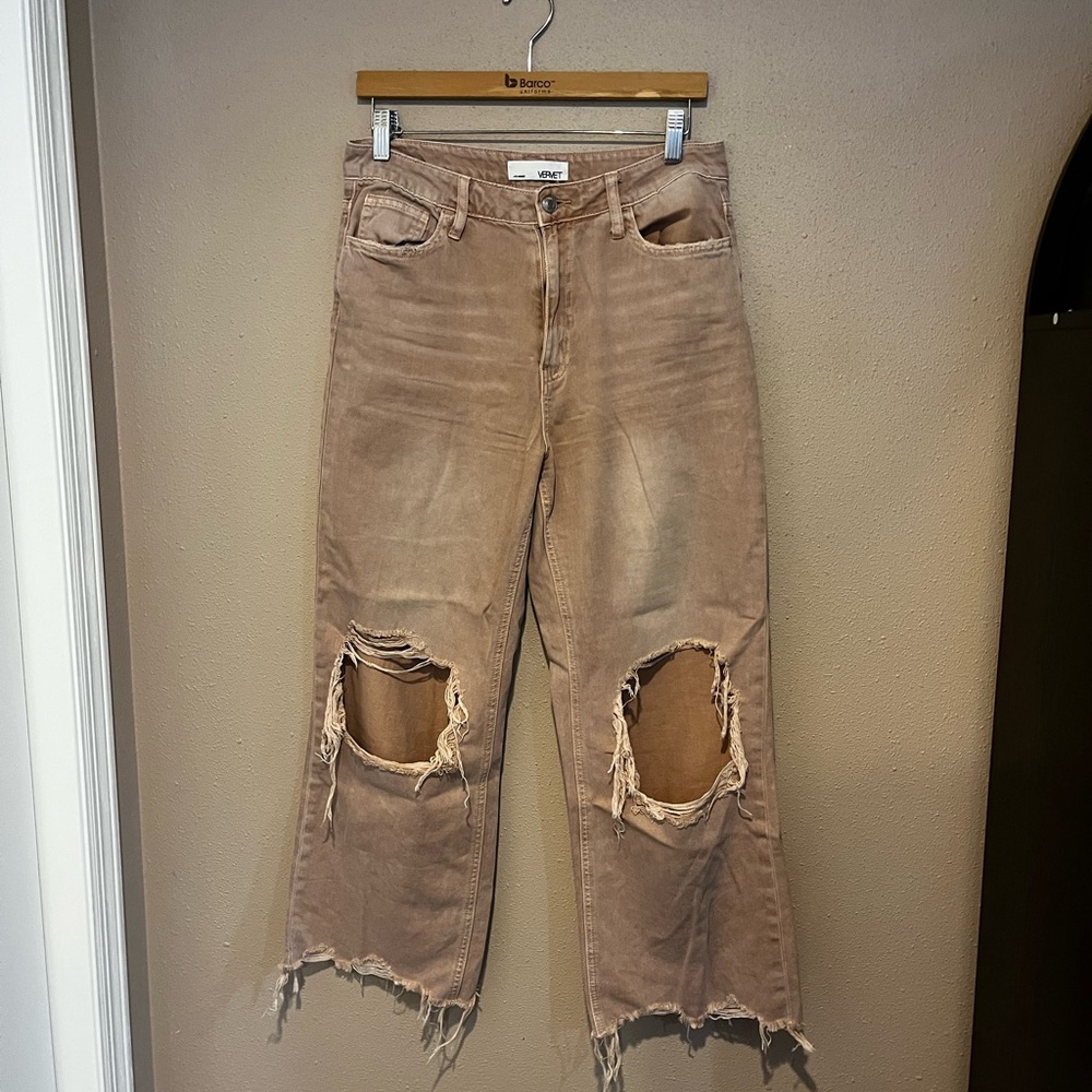 VERVET BY FLYING MONKEY Distressed Blush Cropped Flare Jeans